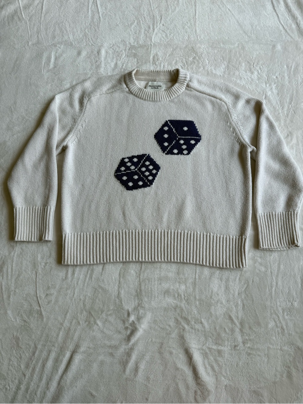Abercrombie & Fitch Ivory Crewneck Sweater with Blue Dice Motif - Picture 5 of 9